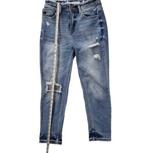 Blue Kancan High Rise Knee Paint Ripped distress Boyfriend Jeans size 26